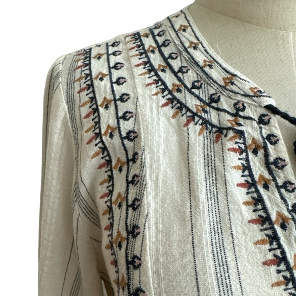 Target Knox Rose Embroidered Ballon Long Sleeve Cotton Cream Navy Dress Size Med - Picture 6 of 9